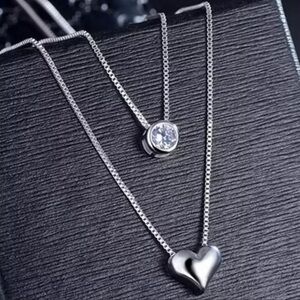 DOUBLE LAYER 925 STERLING SILVER DIAMOND NECKLACE, NICE NECKLACE, CUTE NECKLACE